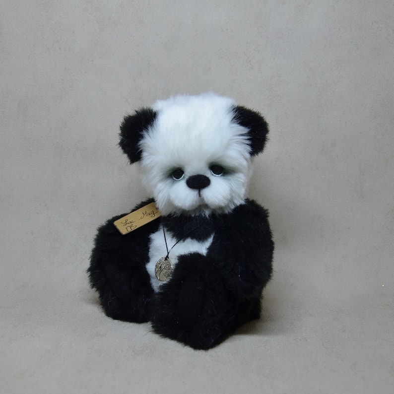 Lee May ours panda en peluche de collection 19cm 7.4 ours décoration fausse fourrure OOAK peluche sculpture textile PIECE UNIQUE image 1