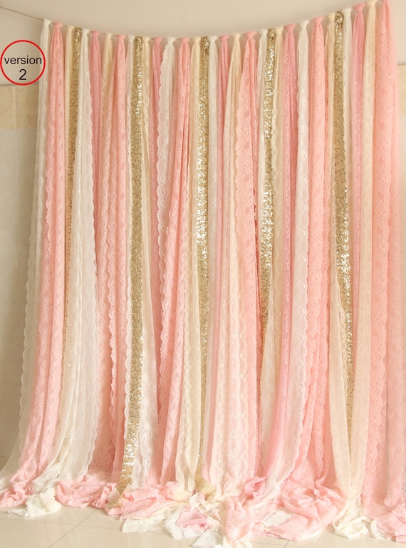 Blush Pink White Lace Fabric Gold Sparkle Photobooth Backdrop Etsy