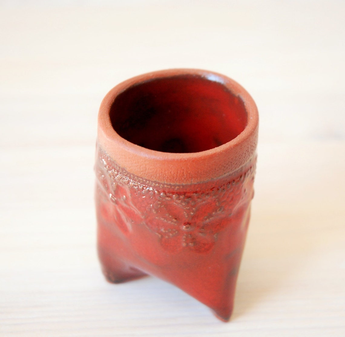 Bathroom Storage, Qtip Holder, Small Ceramic Container, Toothpick Holder, Red Container