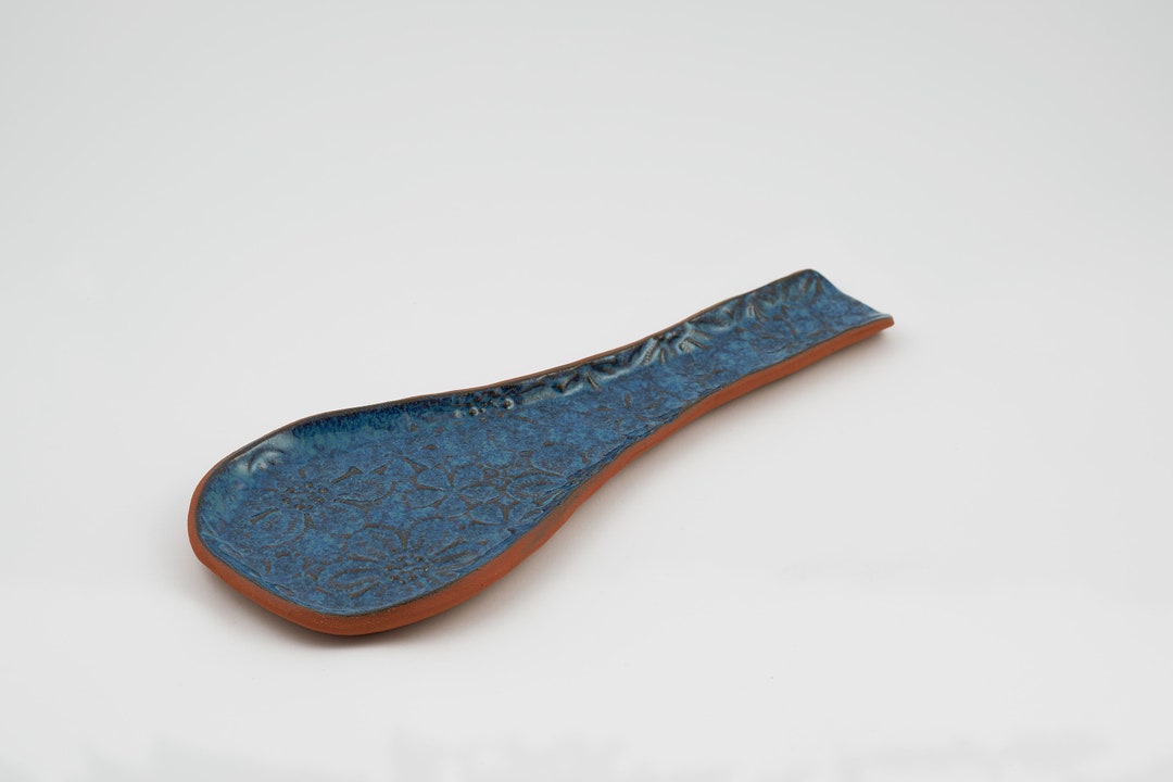 Ceramic Blue Spoon Rest Clay Spoon Rest Pottery Spoon Rest Etsy