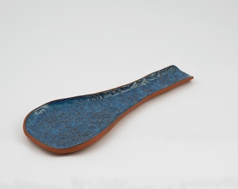 Ceramic Blue Spoon Rest, Clay Spoon Rest, Pottery Spoon Rest, Hostess Gift Ideas, Kitchen Decor.