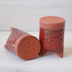 Free Shipping, Ceramic Salt and Pepper Shakers, Red Salt and Pepper Shakers, Ceramic Handmade
