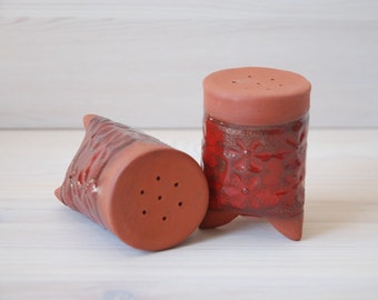 Free Shipping, Ceramic Salt and Pepper Shakers, Red Salt and Pepper Shakers, Ceramic Handmade