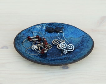 Small ceramic bowl, blue bowl, oval bowl, fish decor, Ring Holder dish, Jewelry Holder, Jewelry dish, Appetizer plates, beach decor.