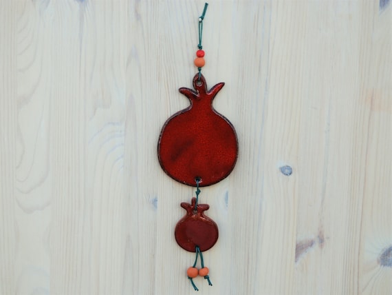 Handmade Ceramic Pomegranate Ornament, Red Wall Hanging Decor