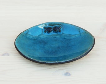 Small ceramic bowl, Turquoise bowl, oval bowl, fish decoration, Ring Holder, Jewelry Holder, Appetizer plates, gift for her,  beach decor.