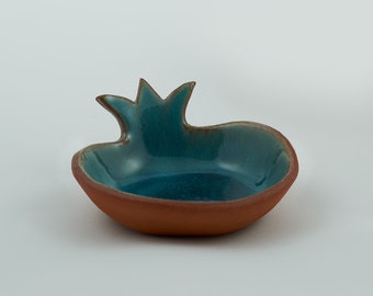 Ceramic small bowl, pomegranate bowl, Turquoise bowl, Ring Holder dish, Trinket Dish, Holiday gift, pomegranate decor, jewish gift.