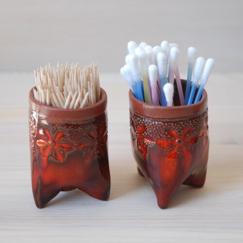 Bathroom Storage Ceramic Toothpick Holder Qtip Holder Etsy