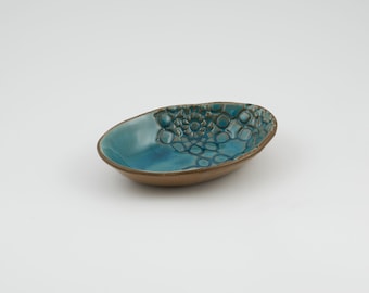 Small ceramic turquoise bowl, oval, Tapas dishes, Appetizer dishes, Snack dish, Ring Holder, Jewelry Holder.