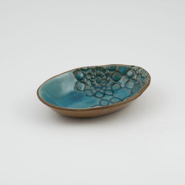 Small ceramic turquoise bowl, oval, Tapas dishes, Appetizer dishes, Snack dish, Ring Holder, Jewelry Holder.