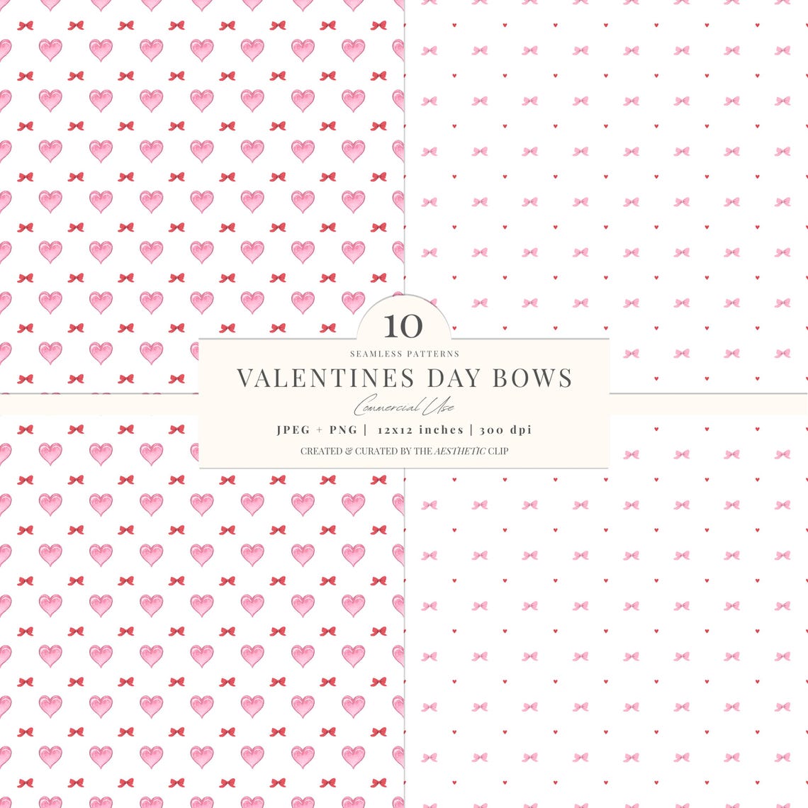 Valentines Day Digital Paper | Romantic Bows Pattern | Hearts ...