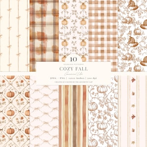 Modèle sans couture d'automne | Papier numérique d'automne douillet | Fond de citrouille | Cottagecore Automne | Toile de juoy d'automne | Sans couture | 10 JPEG | PNG