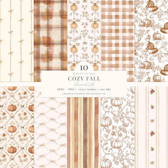 Fall Seamless Pattern | Cozy Autumn Digital Paper | Pumpkin Background | Cottagecore Fall | Autumn Toile De Juoy | Seamless | 10 JPEG | PNG
