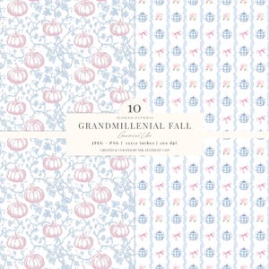 Fall Seamless Pattern | Preppy Pumpkin Digital Paper | Grandmillenial Fall Background | Autumn Toile De Juoy | 10 JPEG | PNG image 4