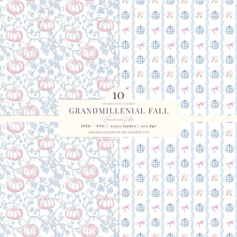 Fall Seamless Pattern | Preppy Pumpkin Digital Paper | Grandmillenial Fall Background | Autumn Toile De Juoy | 10 JPEG | PNG image 4