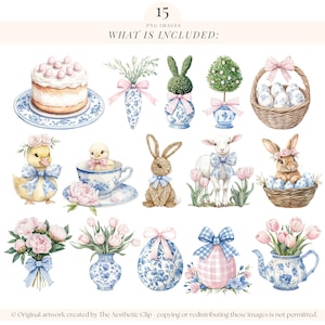 Pasen-clipart | Grandmillenial Pasen PNG | Toile Pasen | Chinoiserie, png-bestand | Cottagecore lente-clipart | Coquette Pasen | 15 png afbeelding 3