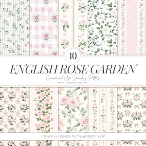 Rose Garden Digital Paper |  Grandmillenial Pattern | Floral Paper | Digital Download | Cottagecore Seamless | Scrapbook | 10 JPEG | PNG