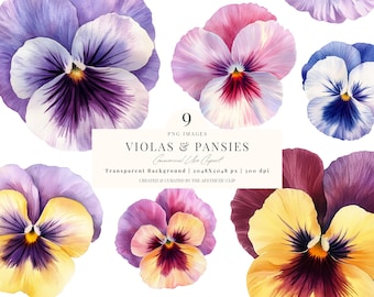 Akvarell blomma clipart | Penséer PNG | Violablommor | Stugblommor clipart | Blommig clipart | Trädgårdsblommor PNG | Penséer | 9 PNG