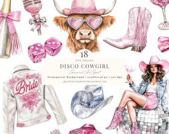 Clipart cow-girl | Cowgirl disco PNG | Bachelorette cow-girl | PNG occidentale | Dernier rodéo | Bonjour la conception | Vache Highland | Cowgirl rose | 18 PNG