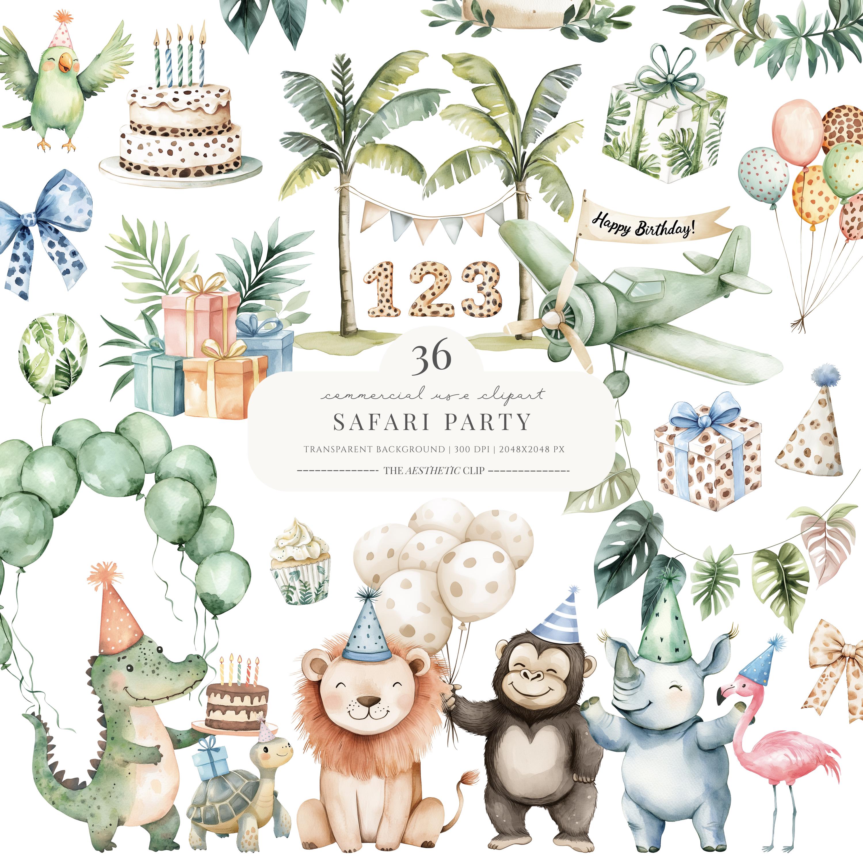 Safari Birthday Clipart | Jungle Watercolour | Wild Baby Shower ...