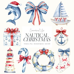 Clipart de Natal Costeiro | Natal do Oceano PNG | Natal da Praia PNG | Clipart Náutico | Natal de Praia em Aquarela | Natal em Julho | 9 PNG