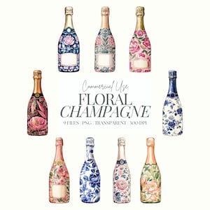 Champagne Clipart | Toile Champagne PNG | Preppy Prosecco | Floral Champagne | Bridal Shower | Wedding PNG | Coquette Champagne | 9 PNG