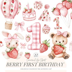 Primer cumpleaños de bayas / Png transparente / Clipart de fresa / Baby Shower dulce de bayas Png / Fresas / Niña fresa / 22 PNG