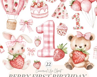 Berry First Birthday | Transparent Png | Strawberry Clipart | Berry Sweet Baby Shower Png | Strawberries | Strawberry Girl | 22 PNG