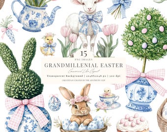 Easter Clipart | Grandmillenial Easter PNG | Toile Easter | Chinoiserie PNG | Cottagecore Spring Clipart | Coquette Easter | 15 PNG