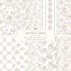 Carta digitale beige toile / Motivo floreale marrone / Toile de Juoy francese / Senza cuciture / Download digitale / Album / 10 JPEG / PNG