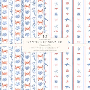 Coastal Digital Paper | Grandmillenial Pattern | Coquette Fisherman | Lobsters | Seamless | Coastal Grandma | Scrapbook | 10 JPEG | PNG image 5