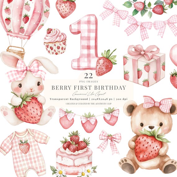 Berry First Birthday | Transparent Png | Strawberry Clipart | Berry Sweet Baby Shower Png | Strawberries | Strawberry Girl | 22 PNG