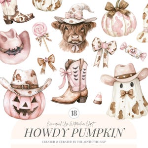 Hallo pompoen, png | Western herfst clipart | Cowgirl Halloween | Coquette Cowgirl | Pompoenen en strikken | Pompoenen met koeprint | 18 png