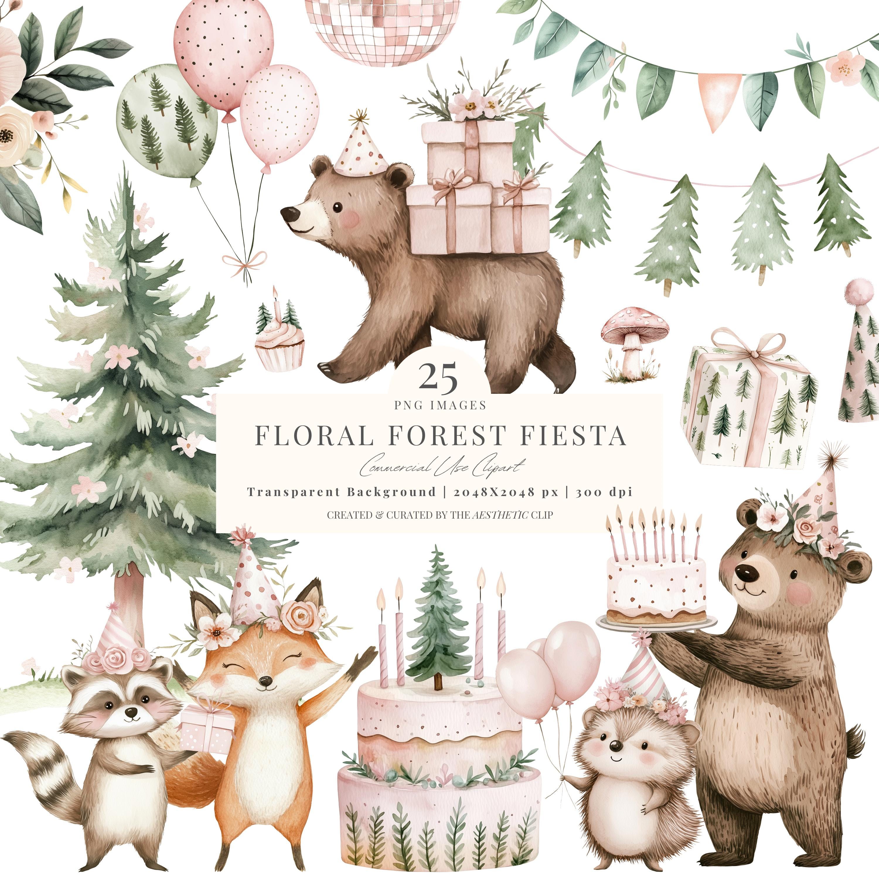 Pink Boho Woodland Clipart | Woodland Birthday Clipart | Pink Forest ...
