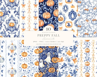 Autumn Seamless Pattern | Preppy Halloween Digital Paper | Pumpkin Background | Fall Pattern | Autumn Toile De Juoy | Ghost | 10 JPEG | PNG
