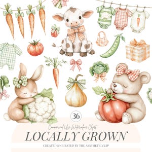 Locally Grown Baby Shower PNG | Vegetables PNG | Coquette Farmer's Market | Local Produce Clipart | Cow With Bow | 36 PNG