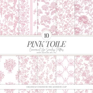 Pink Toile Digital Paper | Pink Floral Pattern | French Toile Seamless | Digital Download | Coquette Pink Paper | Scrapbook | 10 JPEG | PNG