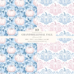 Fall Seamless Pattern | Preppy Pumpkin Digital Paper | Grandmillenial Fall Background | Autumn Toile De Juoy | 10 JPEG | PNG image 3