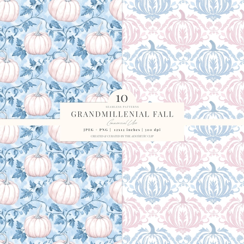 Fall Seamless Pattern | Preppy Pumpkin Digital Paper | Grandmillenial Fall Background | Autumn Toile De Juoy | 10 JPEG | PNG image 3