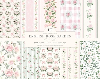 Rose Garden Digital Paper |  Grandmillenial Pattern | Floral Paper | Digital Download | Cottagecore Seamless | Scrapbook | 10 JPEG | PNG