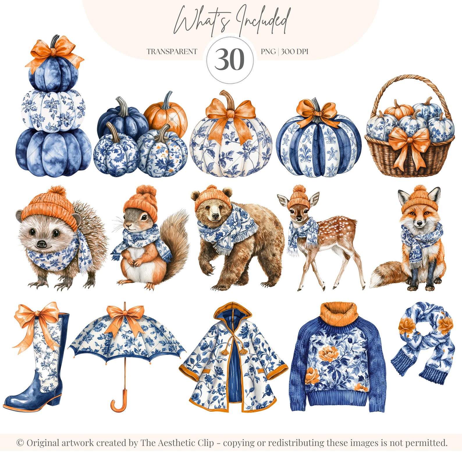 Preppy Fall Clipart | Chinoiserie Fall | Thanksgiving Clipart ...