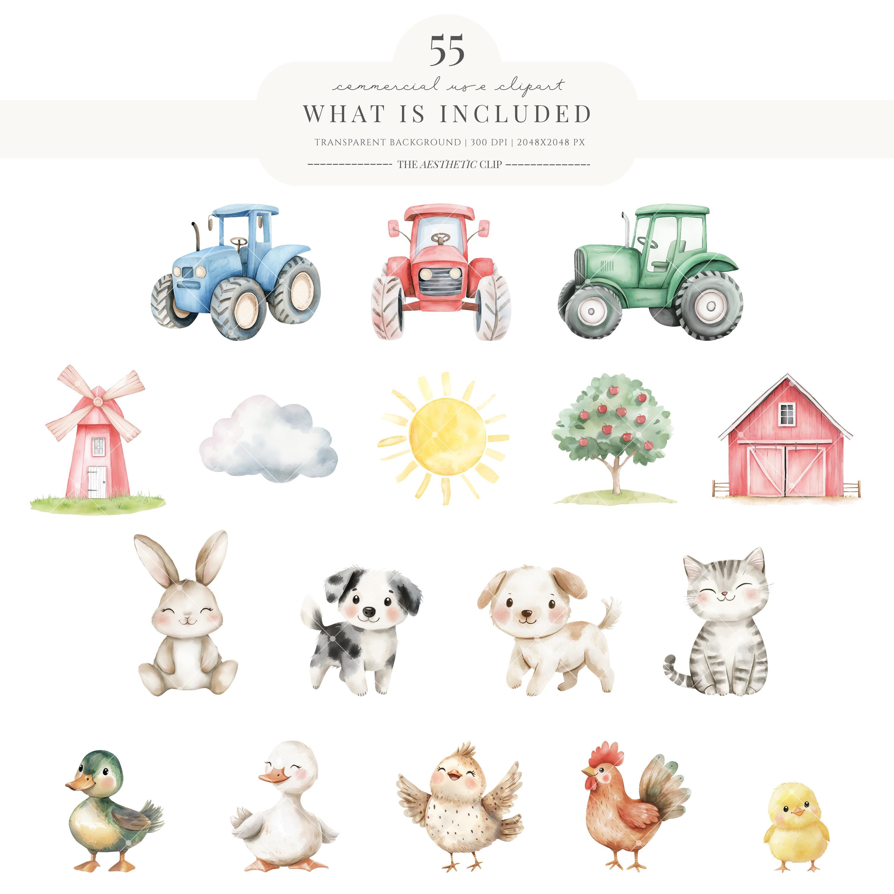 Barnyard Clipart | Cute Farm Animals Watercolour | Baby Shower ...