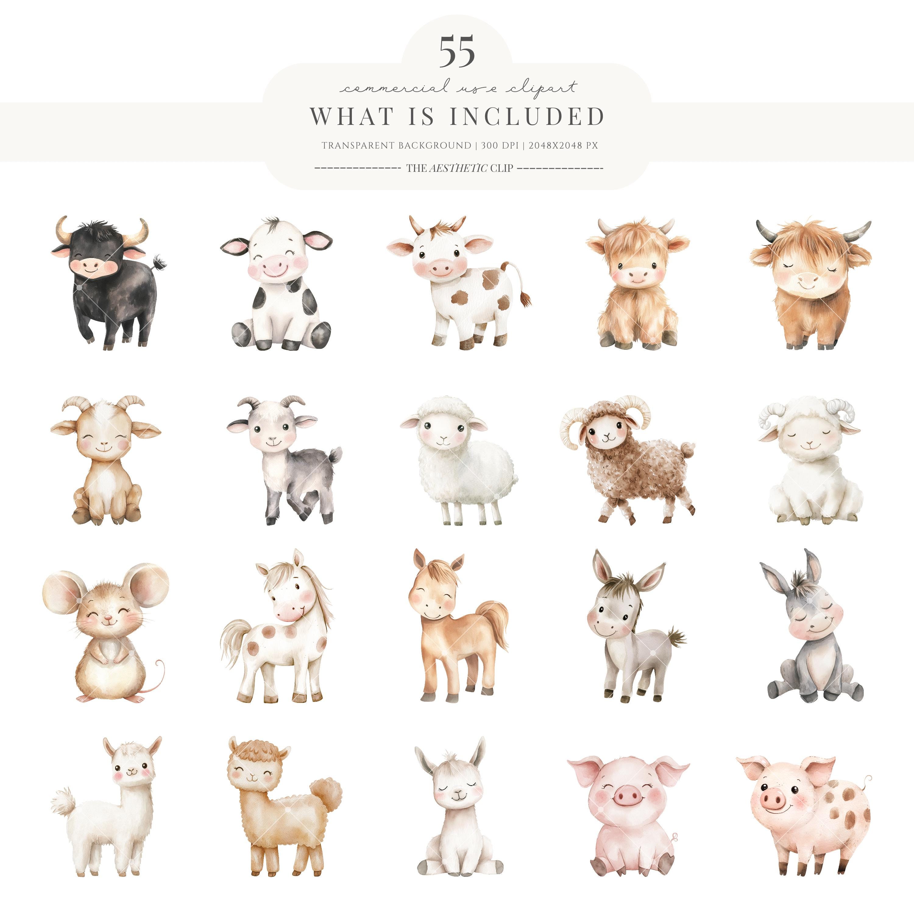 Barnyard Clipart | Cute Farm Animals Watercolour | Baby Shower ...