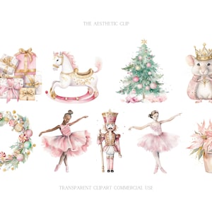 Nutcracker Christmas Clipart | Watercolour Christmas PNG | Pink Xmas | Nutcracker Clipart Bundle | Christmas Tree | Ballerina | Mouse King