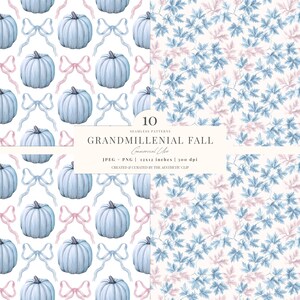 Fall Seamless Pattern | Preppy Pumpkin Digital Paper | Grandmillenial Fall Background | Autumn Toile De Juoy | 10 JPEG | PNG image 5