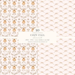Naadloos herfstpatroon | Gezellig digitaal herfstpapier | Pompoenachtergrond | Cottagecore-herfst | Herfst Toile De Juoy | Naadloos | 10 JPEG | png afbeelding 2
