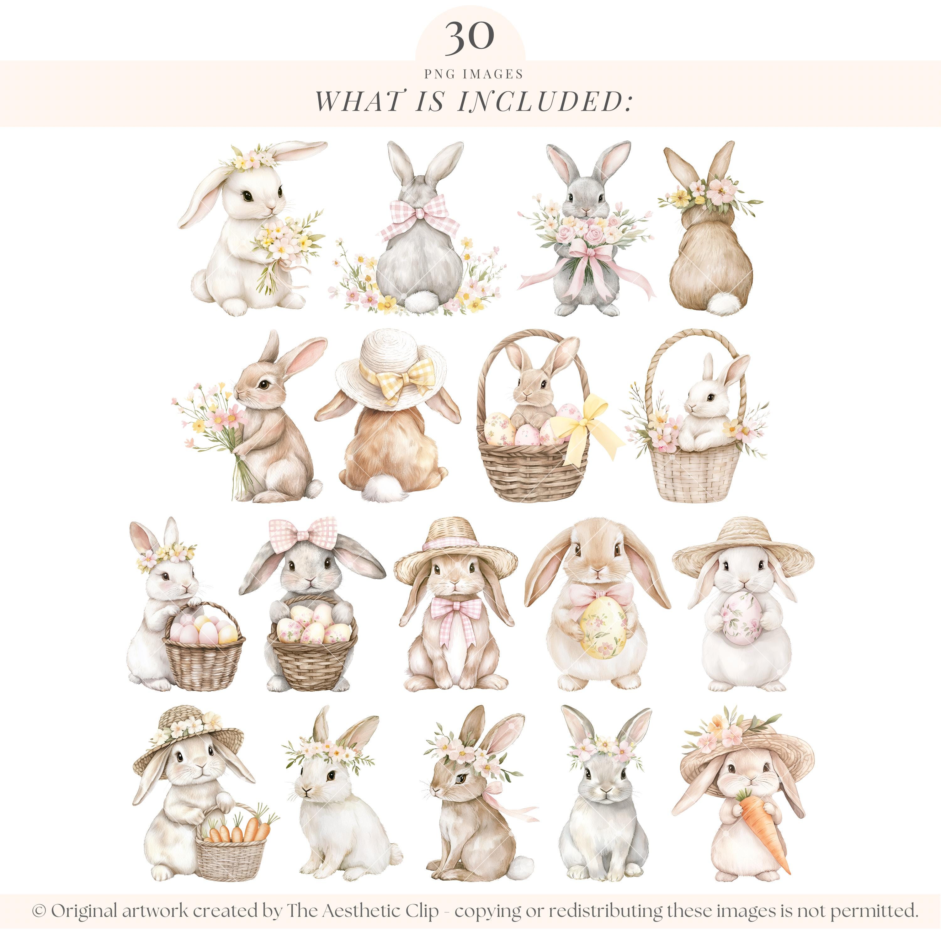 Spring Bunny Clipart | Pink Easter PNG | Rabbit Baby Shower | Coquette ...