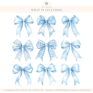 Blue Bow Clipart | Watercolor Bows | Coquette Bows Clipart | Blue Ribbon PNG | Baby Shower Clipart | Pastel Blue Bow | Soft Girl Era | 9 PNG image 2