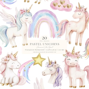 Einhorn Clipart | Rosa Einhorn PNG | Aquarell Einhorn Clipart | Lila Einhorn | Blaues Einhorn | Baby-Einhorn | Einhorn Kinderzimmer | 20 PNG