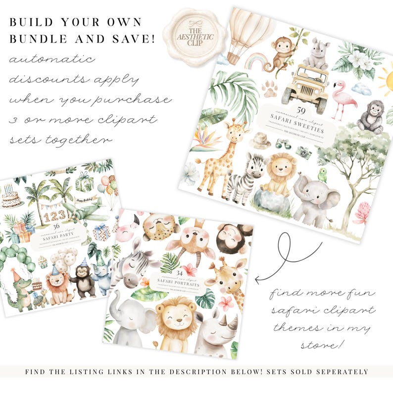 Safari Clipart | Afrikanischer Dschungel Aquarell | Wild Baby Shower | Kinder Clipart | 59 PNG Bild 2